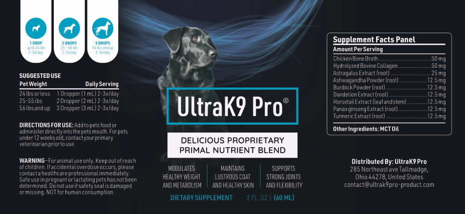 UltraK9 Pro Supplement Facts Label
